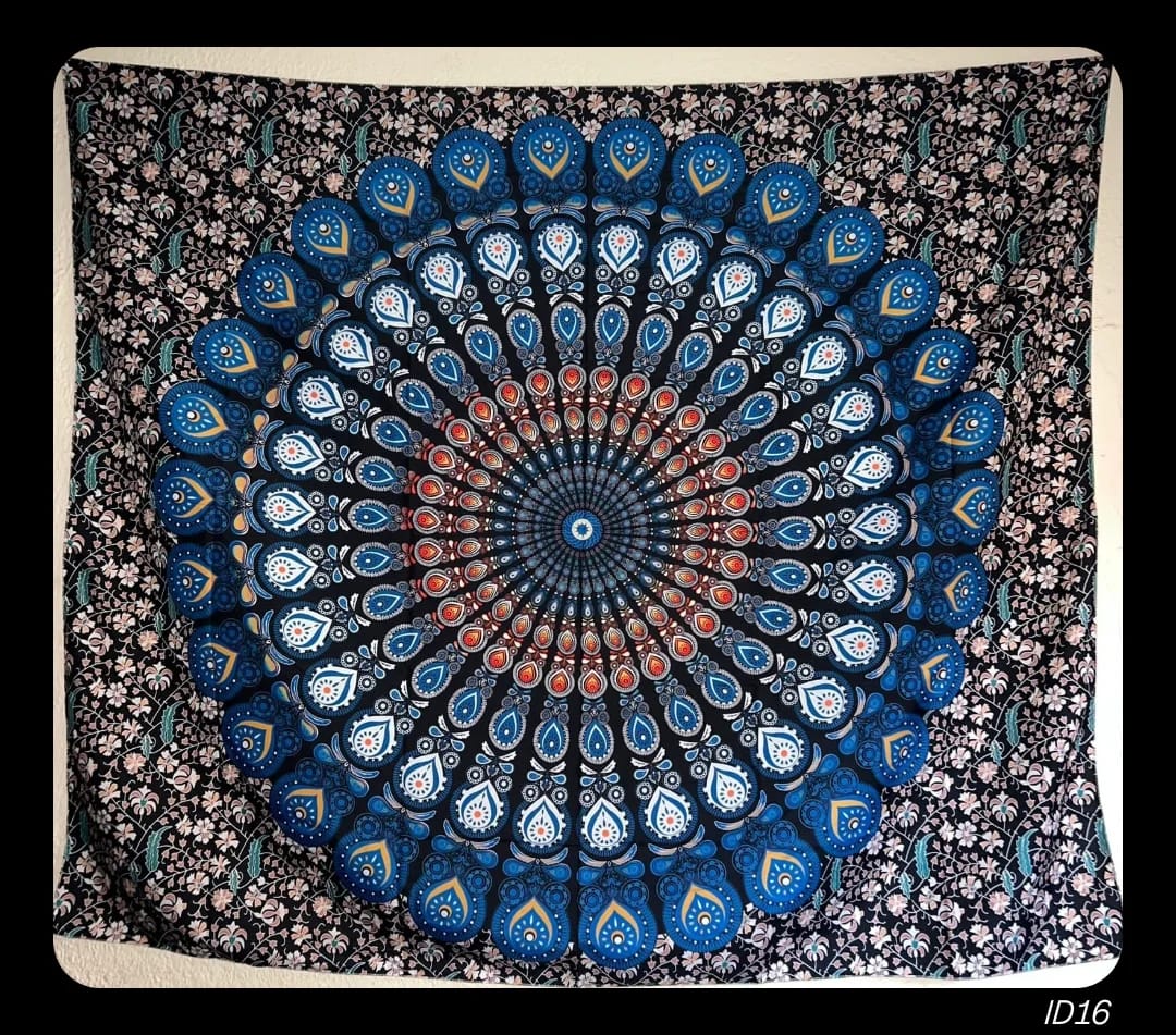 Blue Peacock Mandala on Floral Mandala